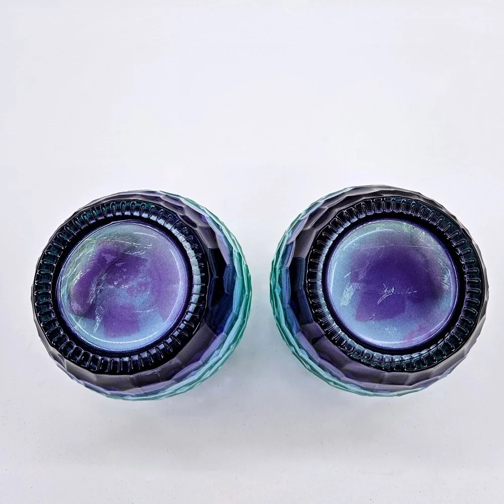 Yankee Candle Retired Candle Holders Purple Teal Green Slanted Rim Honeycomb
